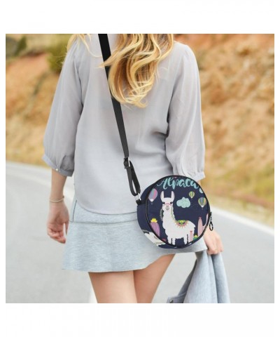 Cute Animal Alpaca Cactus Crossbody Bag for Women Teen Girls Round Canvas Shoulder Bag Purse Tote Handbag Bag $9.66 Totes