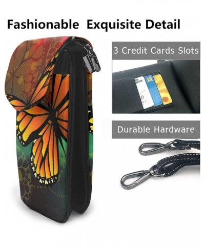 Small Crossbody Phone Bags for Women Leather Cell Phone Purse Colorful Butterfly $15.12 Crossbody Bags