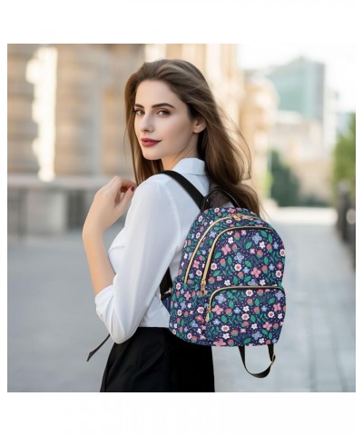 Mini Backpack for Women, Dark Blue Flower Butterfly Pattern Travel Backpack Purse for Ladies, Small Bookbag Daypack Shoulder ...