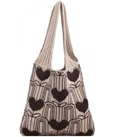 Womens Crochet Tote Bag Cute Heart Pattern Shoulder Commute Bag Knit Hobo Bags Purse Shopping Summer Beach Handbag Khaki $13....