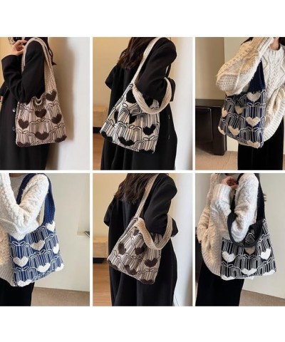 Womens Crochet Tote Bag Cute Heart Pattern Shoulder Commute Bag Knit Hobo Bags Purse Shopping Summer Beach Handbag Khaki $13....