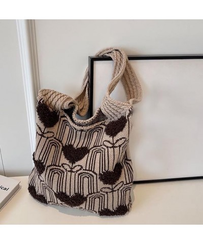 Womens Crochet Tote Bag Cute Heart Pattern Shoulder Commute Bag Knit Hobo Bags Purse Shopping Summer Beach Handbag Khaki $13....