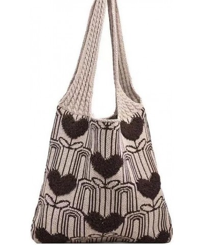 Womens Crochet Tote Bag Cute Heart Pattern Shoulder Commute Bag Knit Hobo Bags Purse Shopping Summer Beach Handbag Khaki $13....