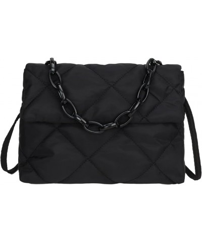 Chain Tote Bag Nylon Quilted Female Handbags Casual Fashion All-match Winter Large Capacity for Girls Shopping Black $7.46 Totes