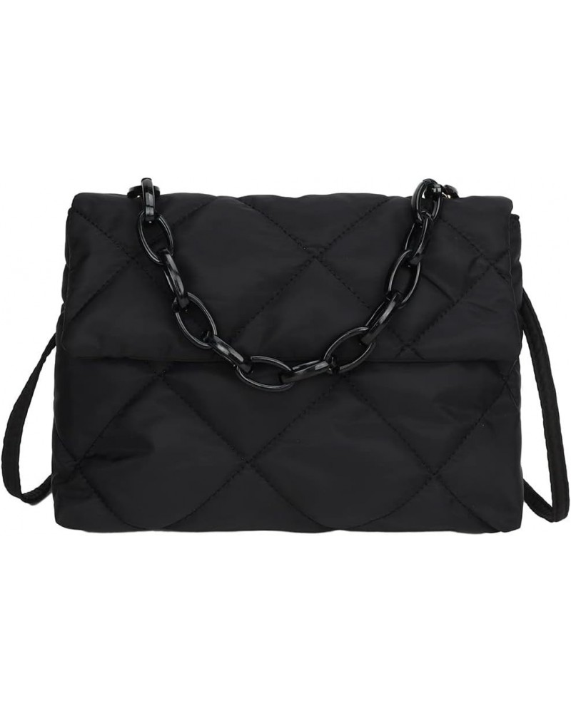 Chain Tote Bag Nylon Quilted Female Handbags Casual Fashion All-match Winter Large Capacity for Girls Shopping Black $7.46 Totes