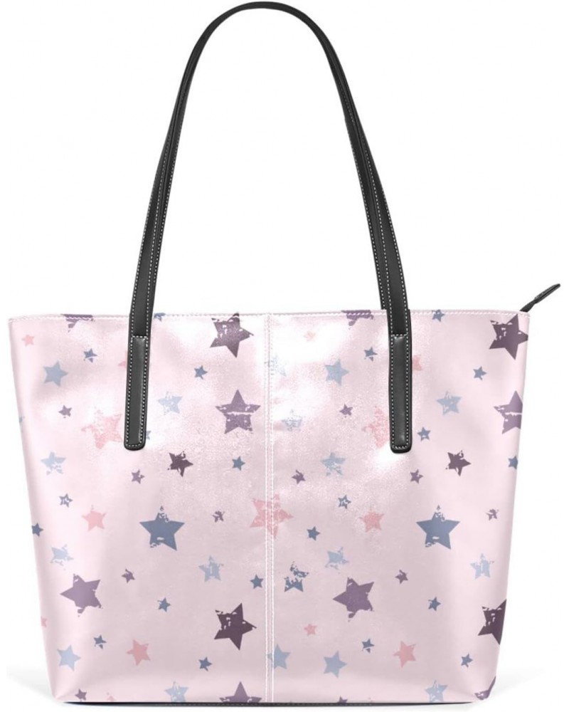 Colorful Grunge Stars Tote Bag with Zipper PU Leather Handbags for Women Top Handle Ladies Shoulder Bag with External Pocket ...