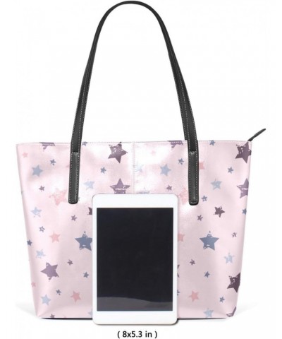 Colorful Grunge Stars Tote Bag with Zipper PU Leather Handbags for Women Top Handle Ladies Shoulder Bag with External Pocket ...