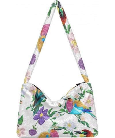 Cute Bird Flower Shoulder Tote Bags for Women Furry Crossbody bag Hobo Handbag Purses for Teen Girls University $12.38 Totes