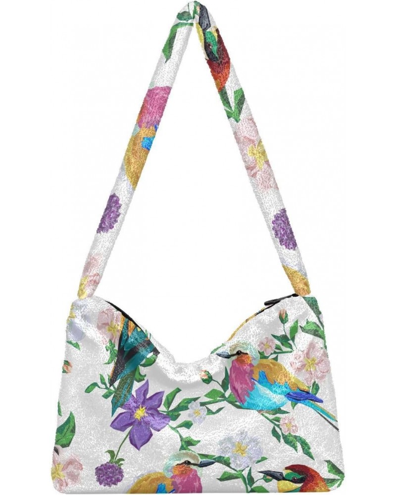 Cute Bird Flower Shoulder Tote Bags for Women Furry Crossbody bag Hobo Handbag Purses for Teen Girls University $12.38 Totes