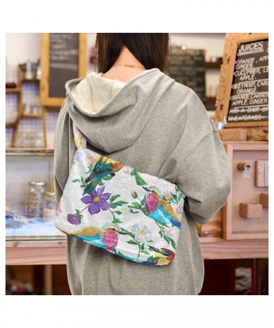 Cute Bird Flower Shoulder Tote Bags for Women Furry Crossbody bag Hobo Handbag Purses for Teen Girls University $12.38 Totes