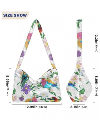 Cute Bird Flower Shoulder Tote Bags for Women Furry Crossbody bag Hobo Handbag Purses for Teen Girls University $12.38 Totes