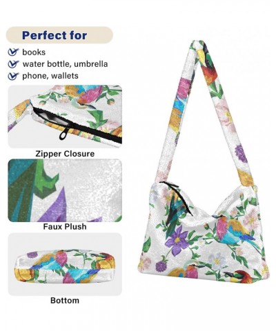 Cute Bird Flower Shoulder Tote Bags for Women Furry Crossbody bag Hobo Handbag Purses for Teen Girls University $12.38 Totes