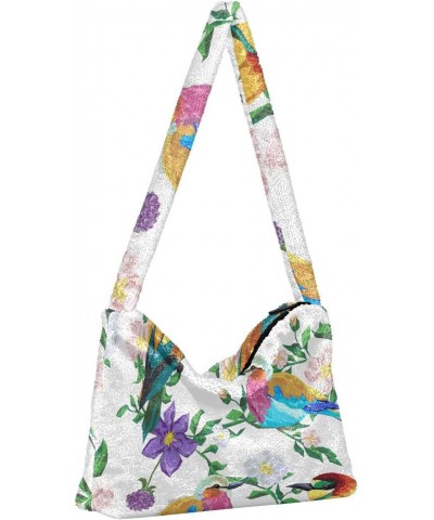 Cute Bird Flower Shoulder Tote Bags for Women Furry Crossbody bag Hobo Handbag Purses for Teen Girls University $12.38 Totes