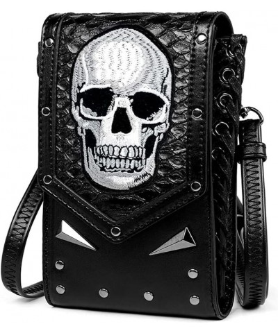 Gothic Skull Tote Bag for Women Girls Steampunk Chain Crossbody Shoulder Bag Waterproof Leather Phone Purse Wallet Handbag Bl...