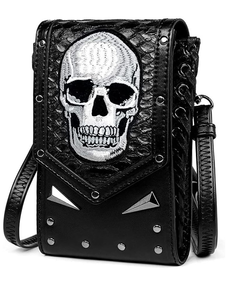 Gothic Skull Tote Bag for Women Girls Steampunk Chain Crossbody Shoulder Bag Waterproof Leather Phone Purse Wallet Handbag Bl...