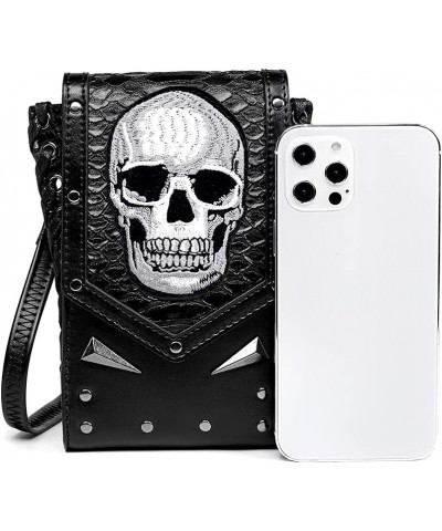 Gothic Skull Tote Bag for Women Girls Steampunk Chain Crossbody Shoulder Bag Waterproof Leather Phone Purse Wallet Handbag Bl...