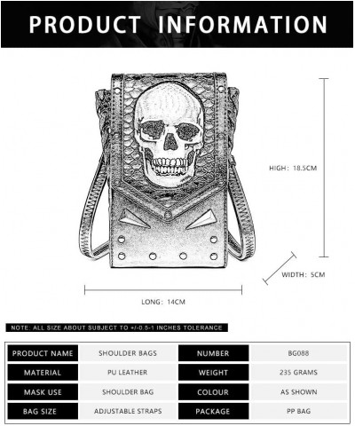 Gothic Skull Tote Bag for Women Girls Steampunk Chain Crossbody Shoulder Bag Waterproof Leather Phone Purse Wallet Handbag Bl...