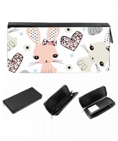 Women's Zip Around Wallet and Phone Clutch - RFID Blocking with Card Holder Organizer - Cute Cartoon Bunny Rabbit and Leopard...