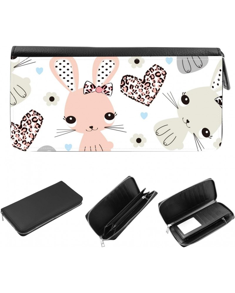 Women's Zip Around Wallet and Phone Clutch - RFID Blocking with Card Holder Organizer - Cute Cartoon Bunny Rabbit and Leopard...