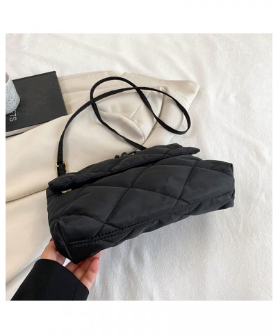 Chain Tote Bag Nylon Quilted Female Handbags Casual Fashion All-match Winter Large Capacity for Girls Shopping Black $7.46 Totes