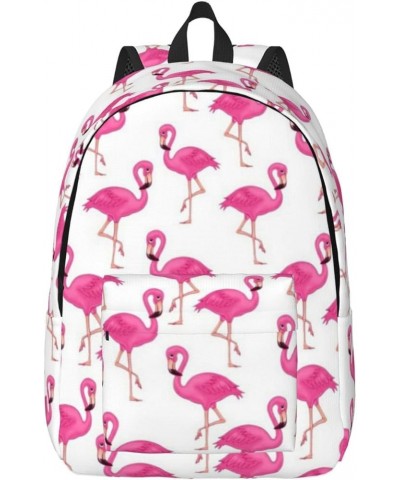 Pink Flamingo Print Unisex Canvas Backpack Cute Backpack For Travel Sports Casual Aesthetic Backpack Black Medium $21.99 Back...