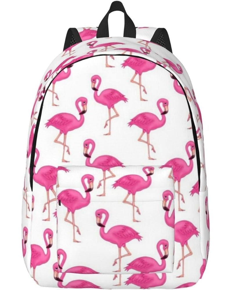 Pink Flamingo Print Unisex Canvas Backpack Cute Backpack For Travel Sports Casual Aesthetic Backpack Black Medium $21.99 Back...