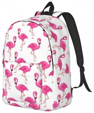 Pink Flamingo Print Unisex Canvas Backpack Cute Backpack For Travel Sports Casual Aesthetic Backpack Black Medium $21.99 Back...