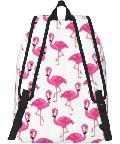 Pink Flamingo Print Unisex Canvas Backpack Cute Backpack For Travel Sports Casual Aesthetic Backpack Black Medium $21.99 Back...