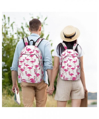 Pink Flamingo Print Unisex Canvas Backpack Cute Backpack For Travel Sports Casual Aesthetic Backpack Black Medium $21.99 Back...