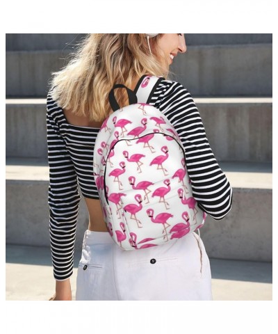 Pink Flamingo Print Unisex Canvas Backpack Cute Backpack For Travel Sports Casual Aesthetic Backpack Black Medium $21.99 Back...