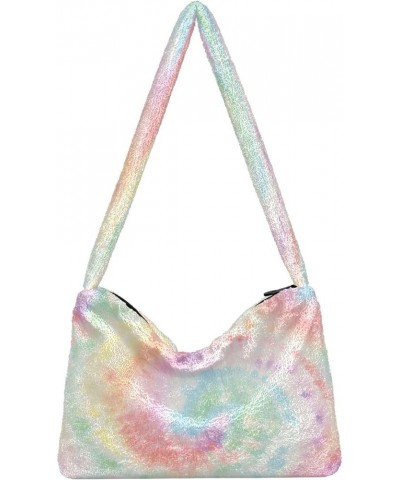 Watercolor Tie Dye Shoulder Tote Bag, Fur Women Handbag Hobo Purse Spiral Tie Dye Swirl Pale Color $9.03 Totes