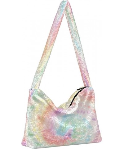 Watercolor Tie Dye Shoulder Tote Bag, Fur Women Handbag Hobo Purse Spiral Tie Dye Swirl Pale Color $9.03 Totes