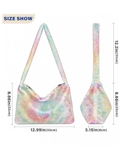 Watercolor Tie Dye Shoulder Tote Bag, Fur Women Handbag Hobo Purse Spiral Tie Dye Swirl Pale Color $9.03 Totes