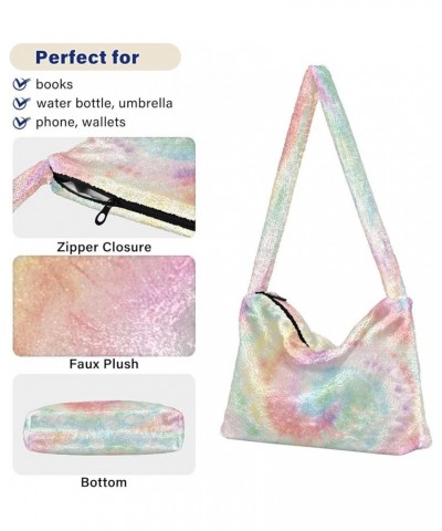 Watercolor Tie Dye Shoulder Tote Bag, Fur Women Handbag Hobo Purse Spiral Tie Dye Swirl Pale Color $9.03 Totes