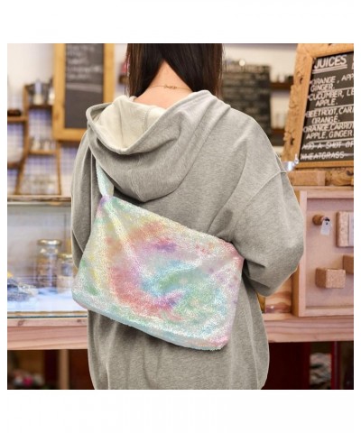 Watercolor Tie Dye Shoulder Tote Bag, Fur Women Handbag Hobo Purse Spiral Tie Dye Swirl Pale Color $9.03 Totes