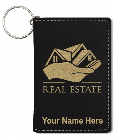 ID Holder Wallet, Real Estate, Personalized Engraving Included (Light Brown) Black with Gold $13.72 Wallets