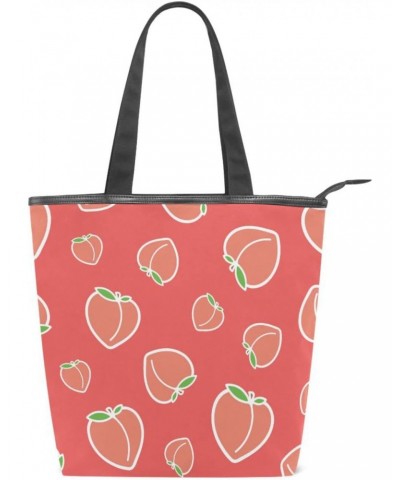 Tote Handbag for Women Tote Bag, Peach on Red Canvas + leather Shoulder Bag, Hobo bag, Satchel Purse(229ut0c) $13.74 Totes