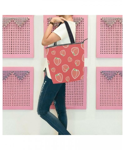 Tote Handbag for Women Tote Bag, Peach on Red Canvas + leather Shoulder Bag, Hobo bag, Satchel Purse(229ut0c) $13.74 Totes