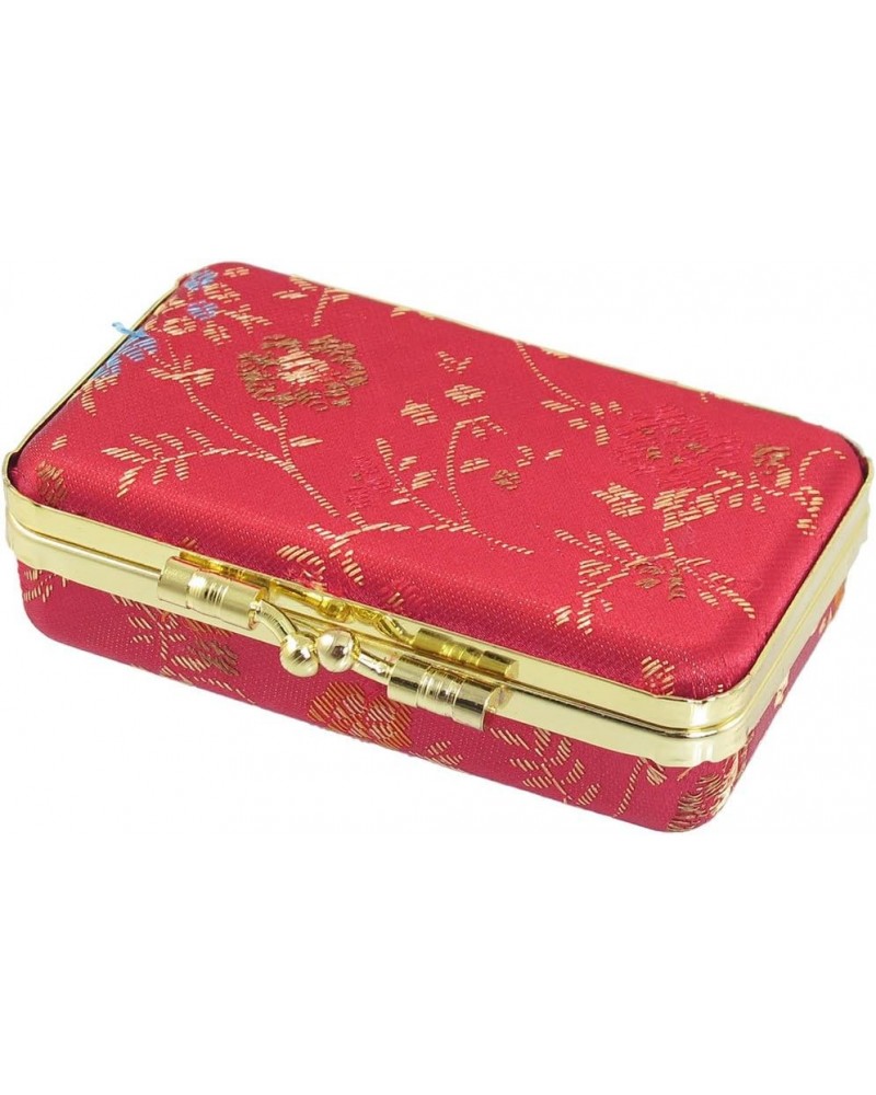 Qtqgoitem Women Gold Tone Clutch Closure Red Embroidered Floral Print Jewelry Boxes (Model: b0c 2bf 9f4 351 731) $11.00 Clutches