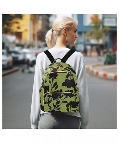 Forest Animals Camping Activity Small Purse Backpack for Women Quilted Backpack Purse for Women Vintage Black Flowers on Gree...