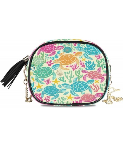 Crossbody Purse Small Crossbody Bags Shoulder Handbags Yellow Pink Turtles for Women $12.74 Shoulder Bags