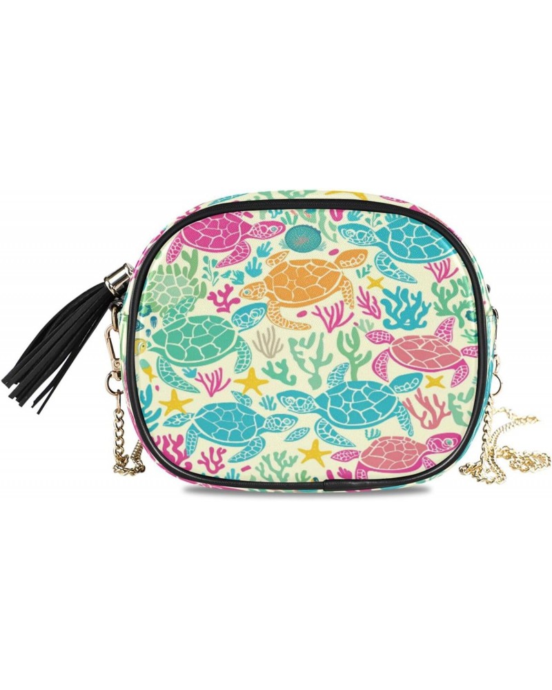 Crossbody Purse Small Crossbody Bags Shoulder Handbags Yellow Pink Turtles for Women $12.74 Shoulder Bags