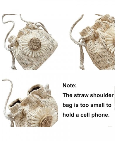 Mini Straw Crossbody Bag for Women Woven Beach Bag with Flower Cute Drawstring Handbag Coin Purse White $8.69 Crossbody Bags