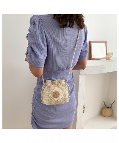 Mini Straw Crossbody Bag for Women Woven Beach Bag with Flower Cute Drawstring Handbag Coin Purse White $8.69 Crossbody Bags