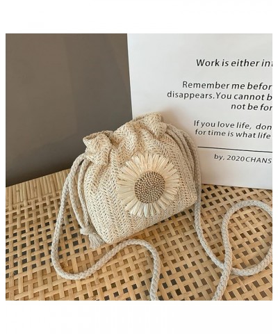 Mini Straw Crossbody Bag for Women Woven Beach Bag with Flower Cute Drawstring Handbag Coin Purse White $8.69 Crossbody Bags