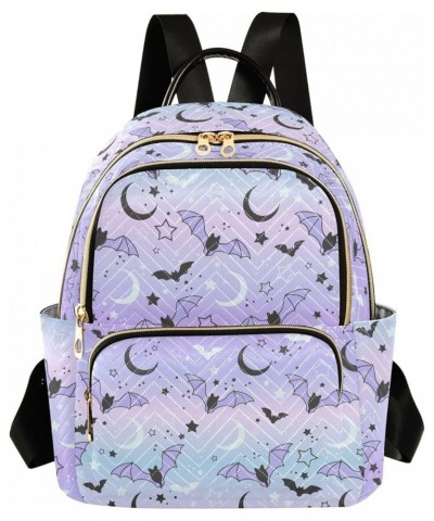 Purple Bat Moon Mini Backpack Fashion Backpack Purse for Women,Handbag Shoulder Bag Casual Daypack, Ladies Gift for College W...