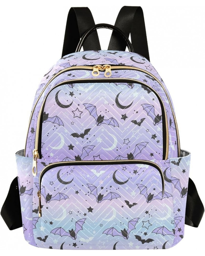 Purple Bat Moon Mini Backpack Fashion Backpack Purse for Women,Handbag Shoulder Bag Casual Daypack, Ladies Gift for College W...