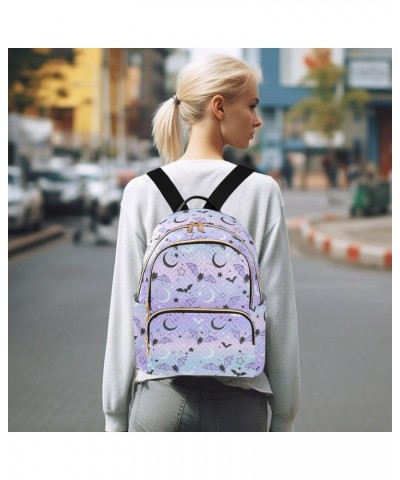 Purple Bat Moon Mini Backpack Fashion Backpack Purse for Women,Handbag Shoulder Bag Casual Daypack, Ladies Gift for College W...