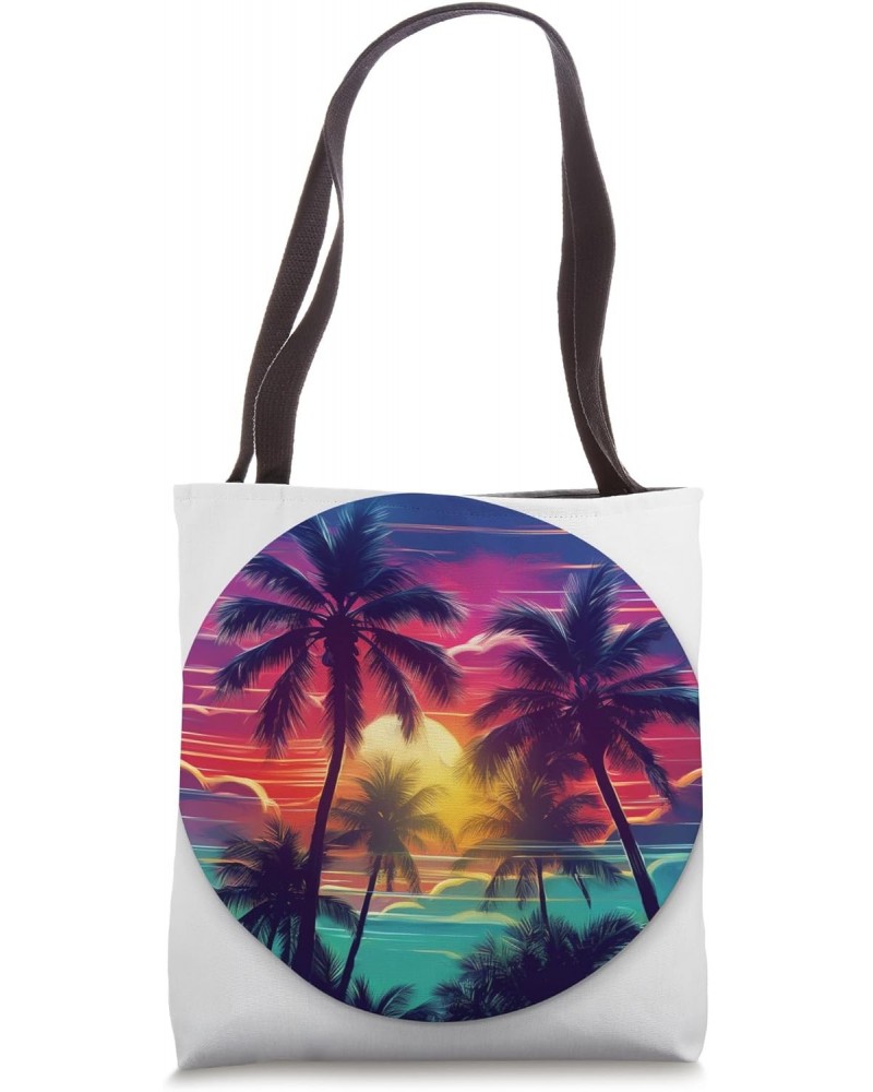 Palm Trees aurora northem lights Sunset Tropical Tree Leaves Tote Bag $15.04 Totes