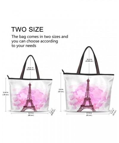 Womens Tote Bag, Pink Eiffel Tower Butterfly Ladies Zip Shoulder Handbags $14.39 Shoulder Bags